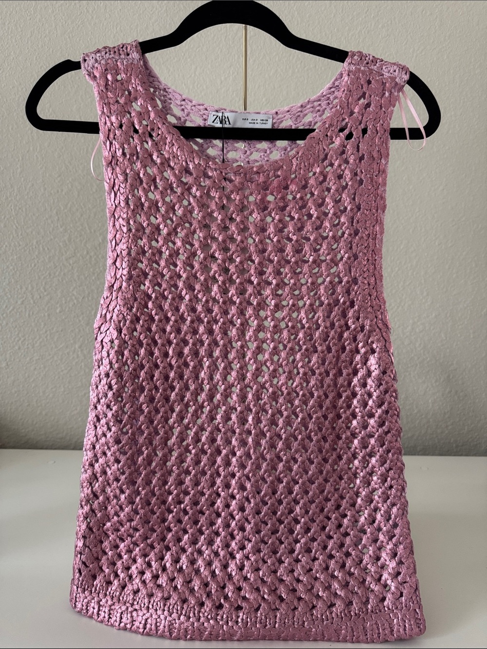 ZARA Pink Crochet Knit Tank Top